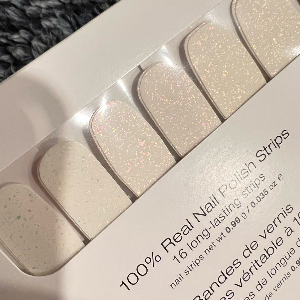 Color Street nails creamy white with opal “like” flakes inside! See video! GORG